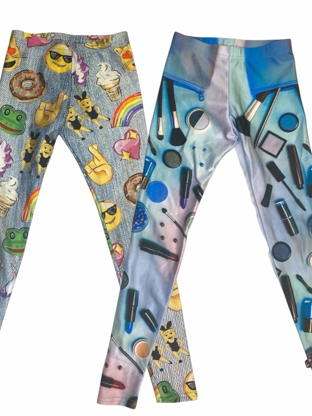 Two Terez Emoji and Makeup Blue Print Leggings Girl Size Small (4)